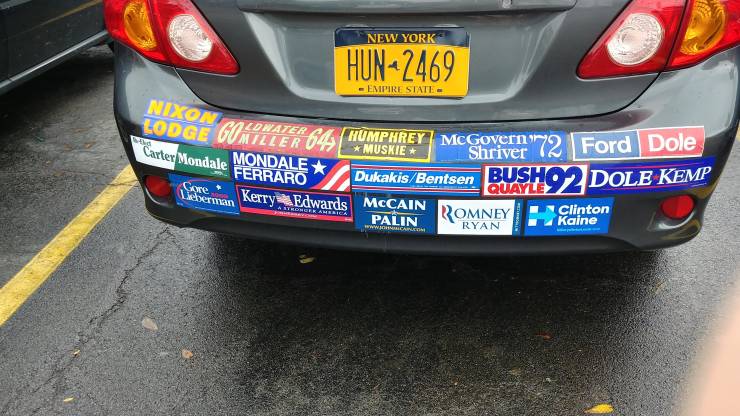 “Someone had all the failed presidential candidates bumperstickers on their car”