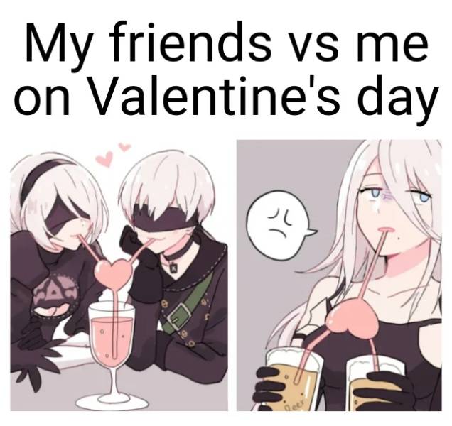 cartoon - My friends vs me on Valentine's day