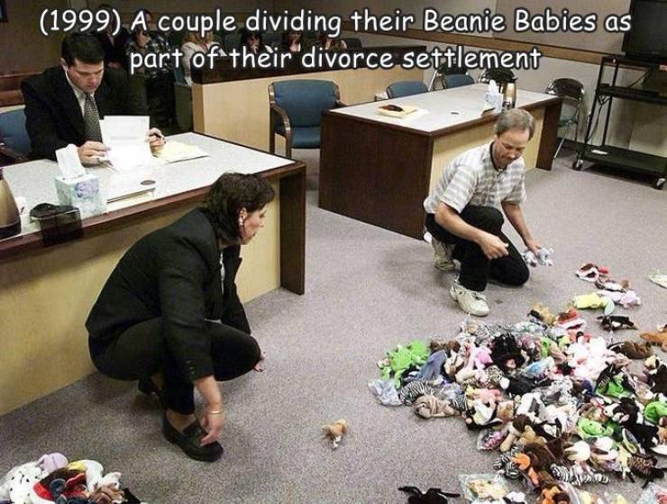random photos and cool pics - couple divides beanie baby collection - 1999 A couple dividing their Beanie Babies as part of their divorce settlement Wana