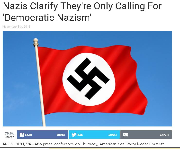 memes - nazi flag - Nazis Clarify They're Only Calling For 'Democratic Nazism November 8th, 2018 306 A 6224 S Hare | | | Arlington, VaAt a press conference on Thursday, American Nazi Party leader Emmett