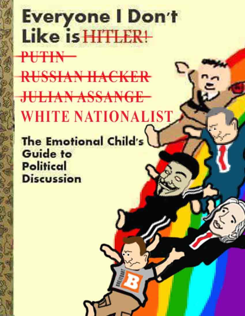 memes - everyone i don t agree - Everyone I Don't is Hitler! Putin Ranhacker Julian Assange White Nationalist The Emotional Child's Guide to Political Discussion