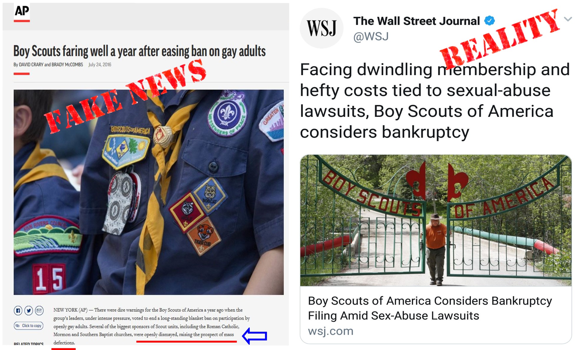 memes - wall street journal - Wsi The Wall Street Journal Boy Scouts faring well a year after easing ban on gay adults Reality Day .Com Facing dwindling membership and hefty costs tied to sexual abuse lawsuits, Boy Scouts of America considers bankruptcy T
