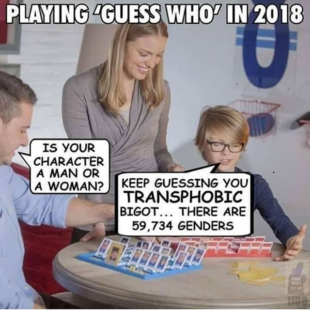 memes - your character a woman or a man - PlayingGuess Who' In 2018 Is Your Character A Man Or A Woman? Keep Guessing You Transphobic Bigot... There Are 59,734 Genders