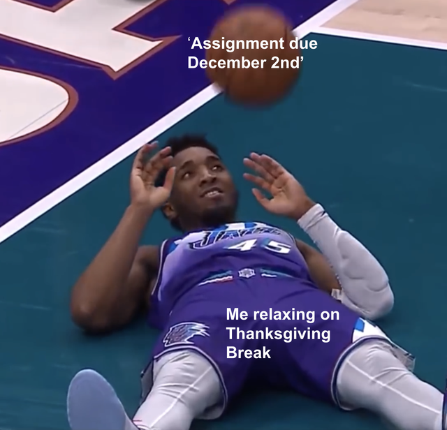 donovan mitchell ball in nuts - 'Assignment due December 2nd Me relaxing on Thanksgiving Break