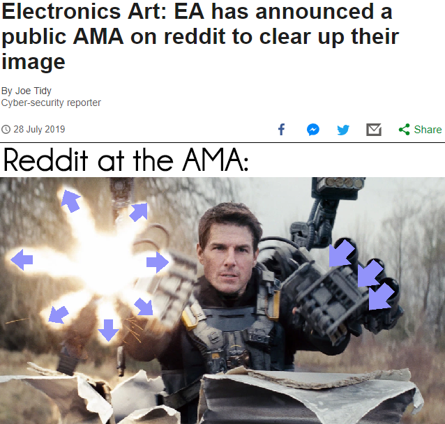 tom cruise edge of tomorrow - Electronics Art Ea has announced a public Ama on reddit to clear up their image By Joe Tidy Cybersecurity reporter f V Reddit at the Ama
