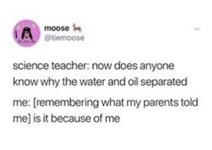 walk away from toxic relationship - moose science teacher now does anyone know why the water and oil separated me remembering what my parents told me is it because of me