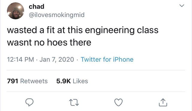 katie hopkins jesy nelson tweet - chad wasted a fit at this engineering class wasnt no hoes there Twitter for iPhone 791