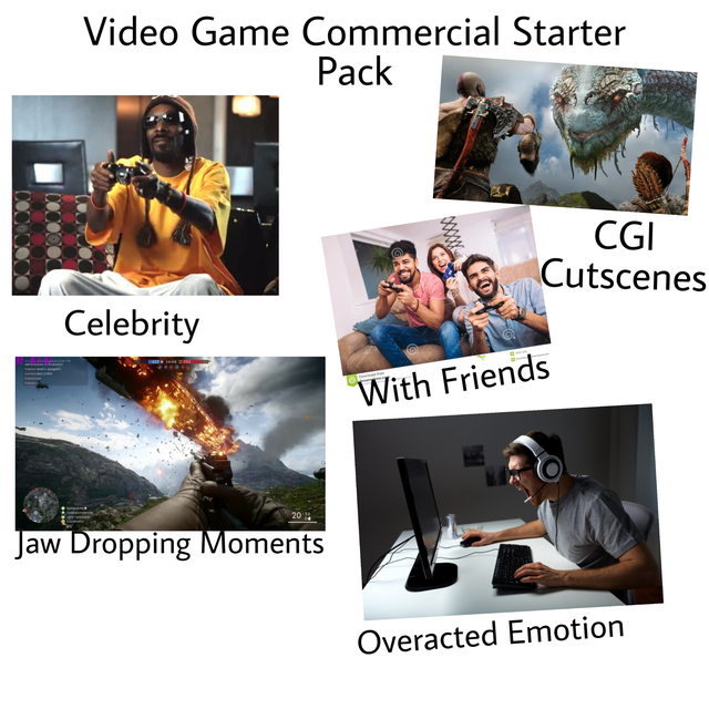 media - Video Game Commercial Starter Pack w Cgi Cutscenes to Celebrity With Friends Jaw Dropping Moments Overacted Emotion