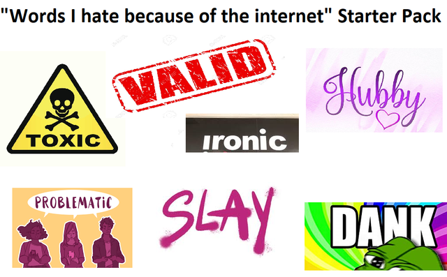 signage - "Words I hate because of the internet" Starter Pack hubby 00 Toxic ironic Problematic & Slay Dank