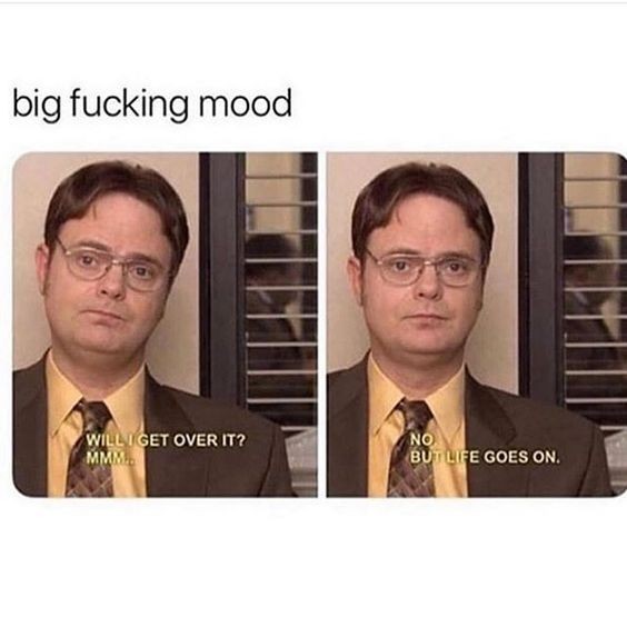 will i get over it dwight - big fucking mood Will I Get Over It? Mmm No But Life Goes On.