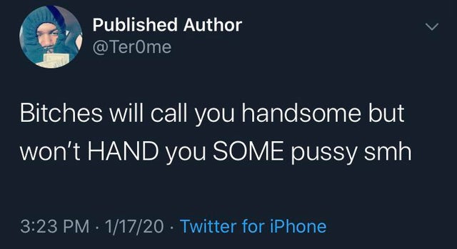 tyler the creator twitter quotes - Published Author Bitches will call you handsome but won't Hand you Some pussy smh 11720 Twitter for iPhone