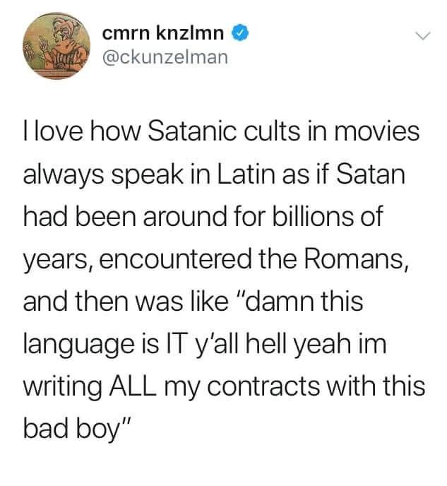 call of duty modern warfare rating 2019 - cmrn knzlmn Tlove how Satanic cults in movies always speak in Latin as if Satan had been around for billions of years, encountered the Romans, and then was "damn this language is It y'all hell yeah im writing All 