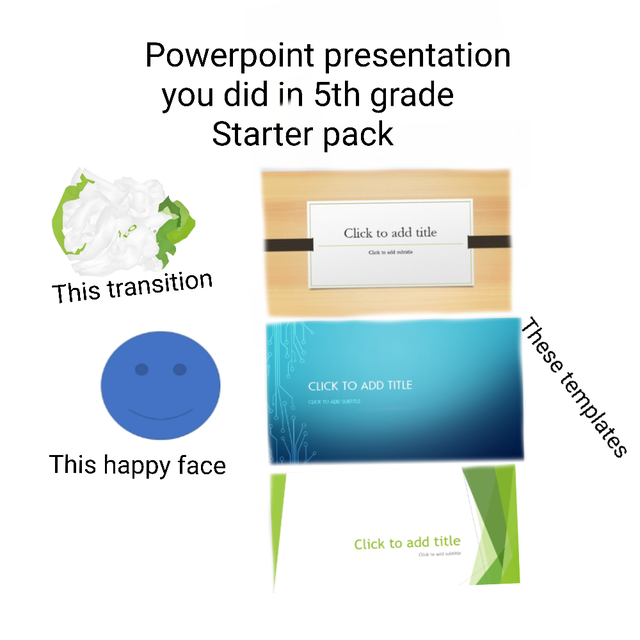 diagram - Powerpoint presentation you did in 5th grade Starter pack Click to add title This transition Click To Add Title These templates This happy face Click to add title