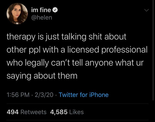 ATEEZ - im fine therapy is just talking shit about other ppl with a licensed professional who legally can't tell anyone what ur saying about them 2320 Twitter for iPhone 494 4,585