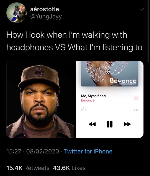 ice cube mean face - arostotle How I look when I'm walking with 'headphones Vs What I'm listening to Beyonc Me, Myself and I Beyonc 0112 08022020. Twitter for iPhone