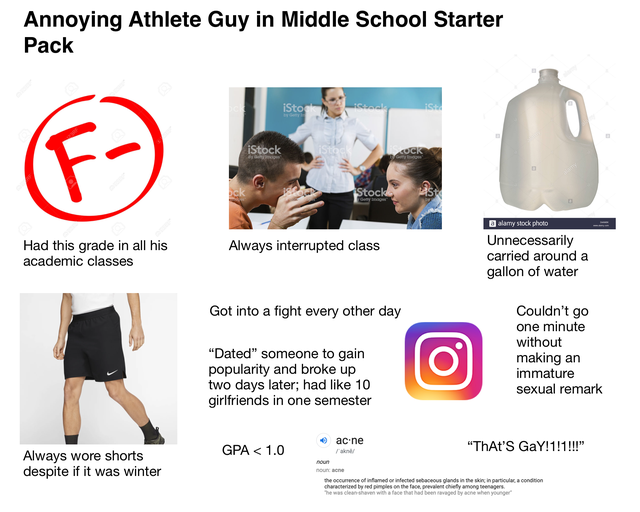 shoulder - Annoying Athlete Guy in Middle School Starter Pack iSto c k iStock Stock Last alamy stock photo Always interrupted class Had this grade in all his academic classes Unnecessarily carried around a gallon of water Got into a fight every other day 