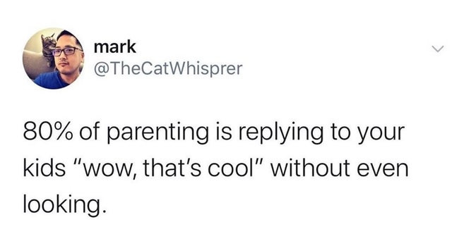 mark mark 80% of parenting is your kids "wow, that's cool" without even looking.