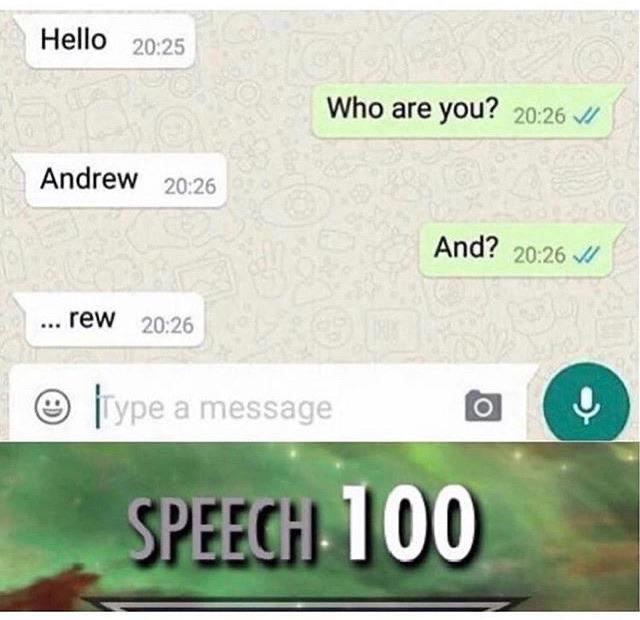 screenshot - Hello Who are you? Andrew And? 1 ... rew Type a message Speech 100