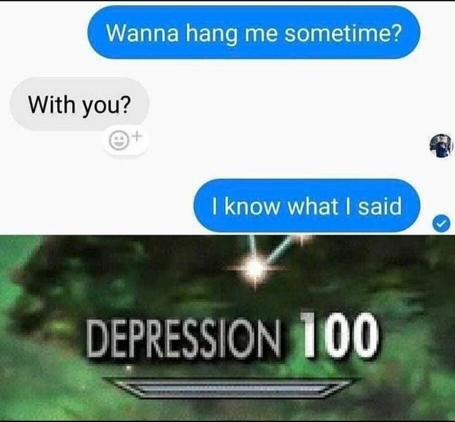 memes about depression - Wanna hang me sometime? With you? I know what I said Depression 100