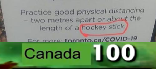 banner - Practice good physical distancing two metres apart or about the length of a hockey stick. onto.caCovid19 Canada
