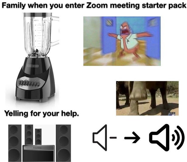 Family when you enter Zoom meeting starter pack Yelling for your help.