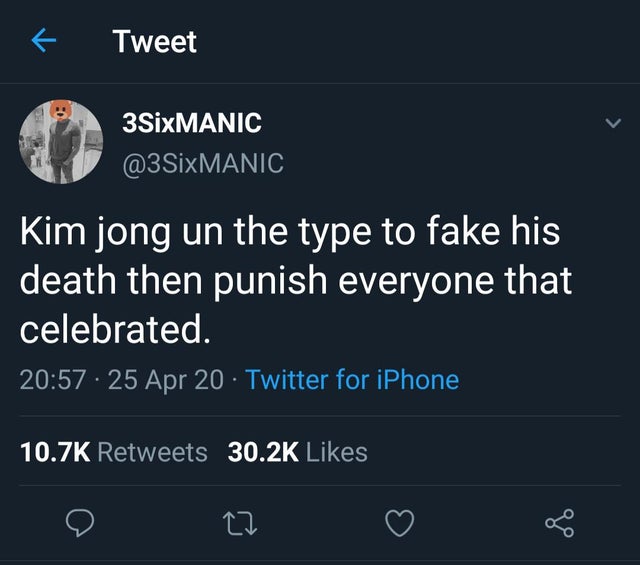 Kim jong un the type to fake his death then punish everyone that celebrated.