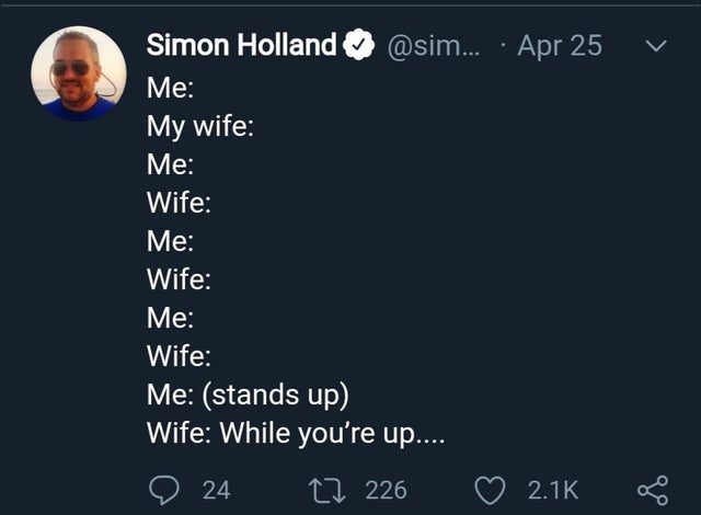 twitter i hate white people - v Simon Holland ... Apr 25 Me My wife Me Wife Me Wife Me Wife Me stands up Wife While you're up.... 0 24 27 226 g