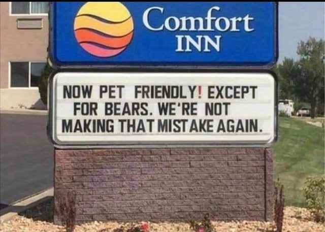 Comfort Inn Now Pet Friendly! Except For Bears. We'Re Not Making That Mistake Again.