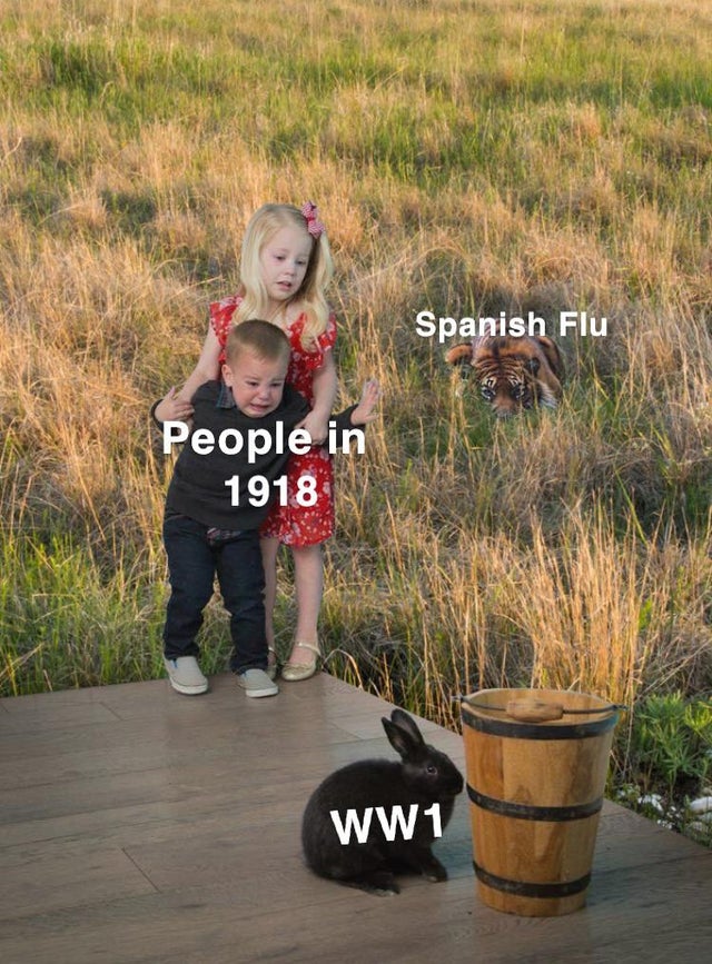 kids scared of bunny meme - Spanish Flu People in 1918 WW1