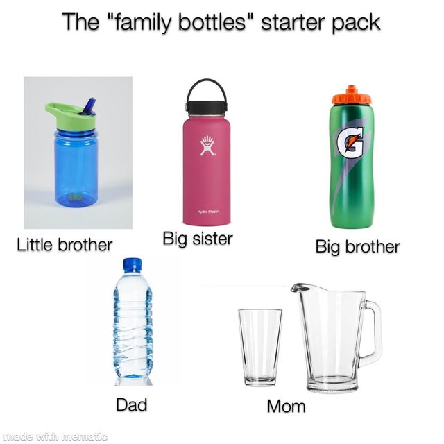 plastic bottle - The "family bottles" starter pack Little brother Big sister Big brother L Dad Mom made with mematic