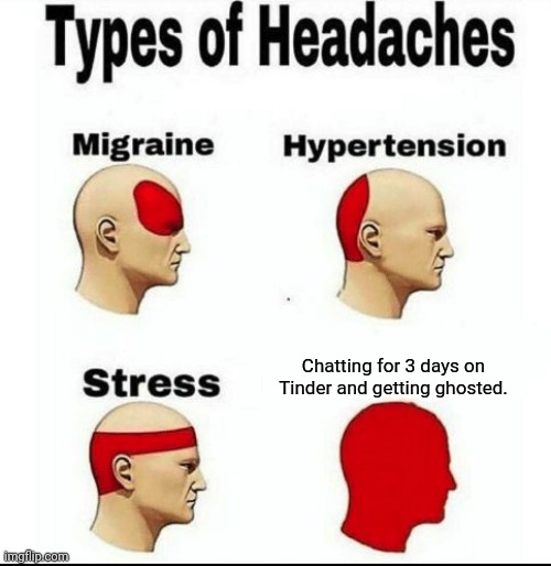 professional development memes for teachers - Types of Headaches Migraine Hypertension Stress Chatting for 3 days on Tinder and getting ghosted. imgflip.com