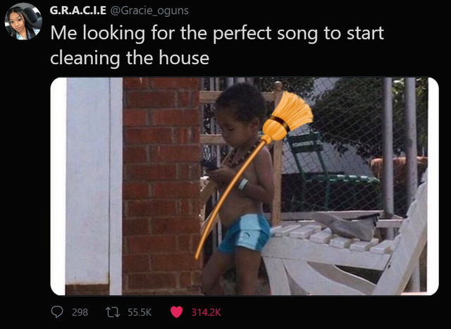 photo caption - G.R.A.C.I.E Me looking for the perfect song to start cleaning the house 298 t2