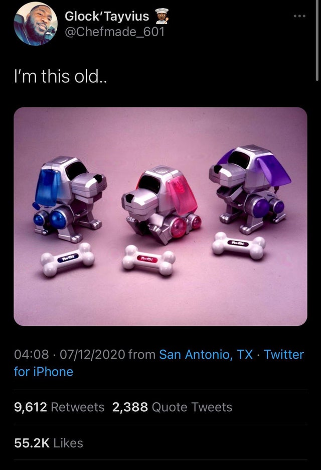 90s throwback items - Glock'Tayvius I'm this old.. Mon 07122020 from San Antonio, Tx Twitter for iPhone 9,612 2,388 Quote Tweets
