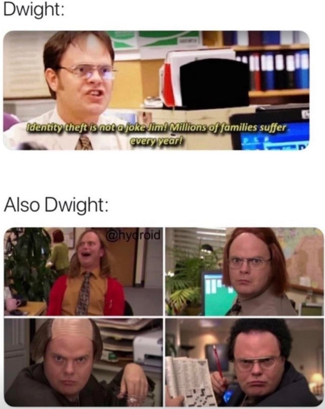 office jim bears beets battlestar galactica - Dwight Identity theft is not a joke lim! Millions of families suffer every year! Also Dwight