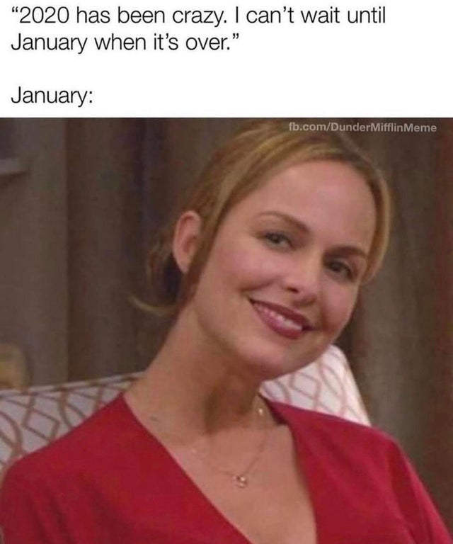 jan the office dinner party - "2020 has been crazy. I can't wait until January when it's over." January fb.comDunder Mifflin Meme