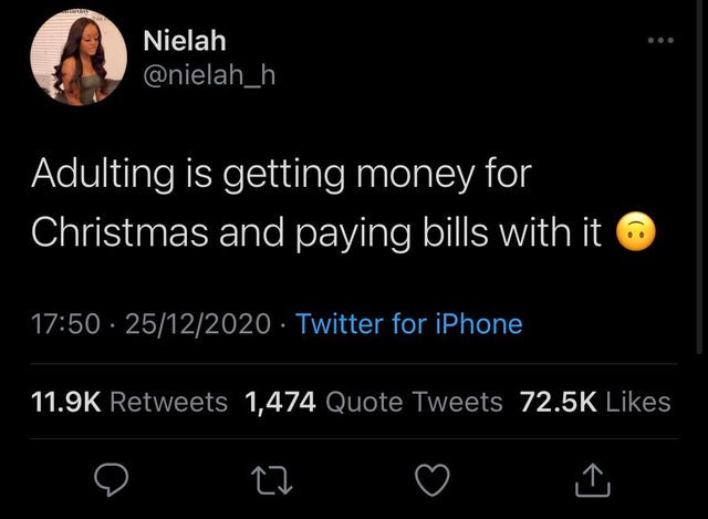 wlw mlm solidarity memes - Nielah Adulting is getting money for Christmas and paying bills with it 25122020 Twitter for iPhone 1,474 Quote Tweets