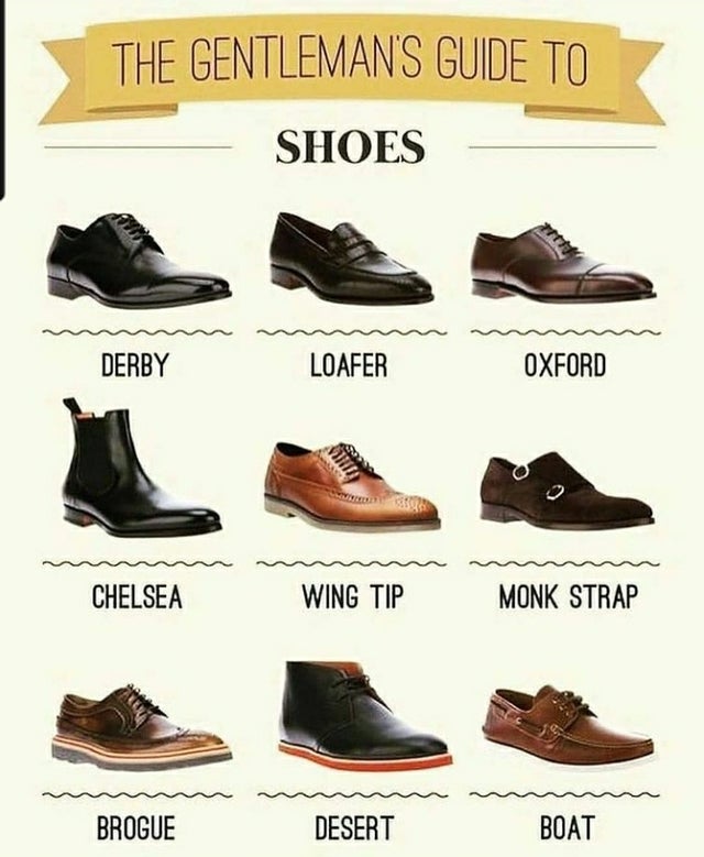 shoe styles men - The Gentleman'S Guide To Shoes Derby Loafer Oxford Chelsea Wing Tip Monk Strap Brogue Desert Boat