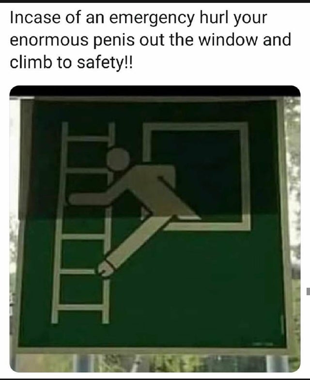 case of emergency hurl your enormous penis out the window - Incase of an emergency hurl your enormous penis out the window and climb to safety!! Es Tit Tre