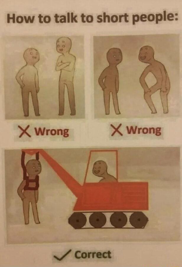 talk to short people meme - How to talk to short people X Wrong X Wrong Correct
