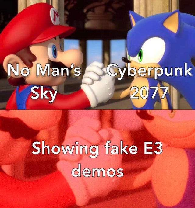 sonic and mario crossover - No Man's Cyberpunk Sky 2077 Showing fake E3 demos