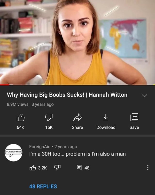 funny pics - Why Having Big Boobs Sucks! Hannah - I'm a 30H too... problem is I'm also a man