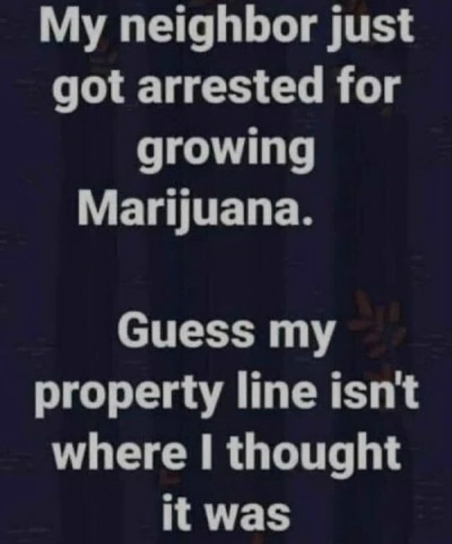 My neighbor just got arrested for growing Marijuana. Guess my property line isn't where I thought it was