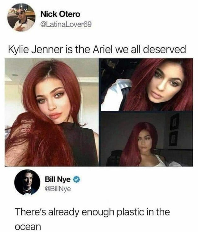 kylie jenner is the ariel we all deserve - Nick Otero Kylie Jenner is the Ariel we all deserved Bill Nye There's already enough plastic in the ocean