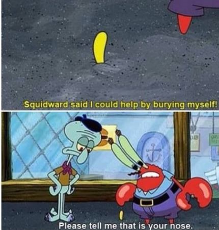 spongebob dirty jokes - Squidward said I could help by burying myself! Please tell me that is your nose.