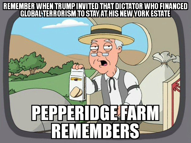 political meme simpler times meme - Remember When Trump Invited That Dictator Who Financed Globallterrorism To Stay At His New York Estate Ado Pepperidge Farm Remembers