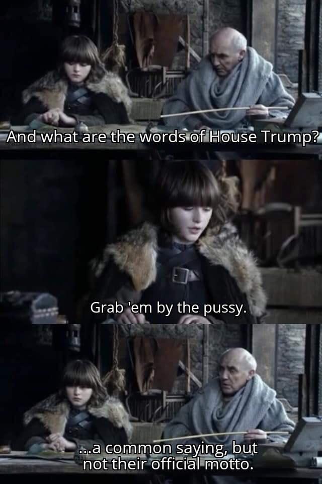 game of thrones memes - And what are the words of House Trump? Grab 'em by the pussy. ...a common saying, but not their official motto.