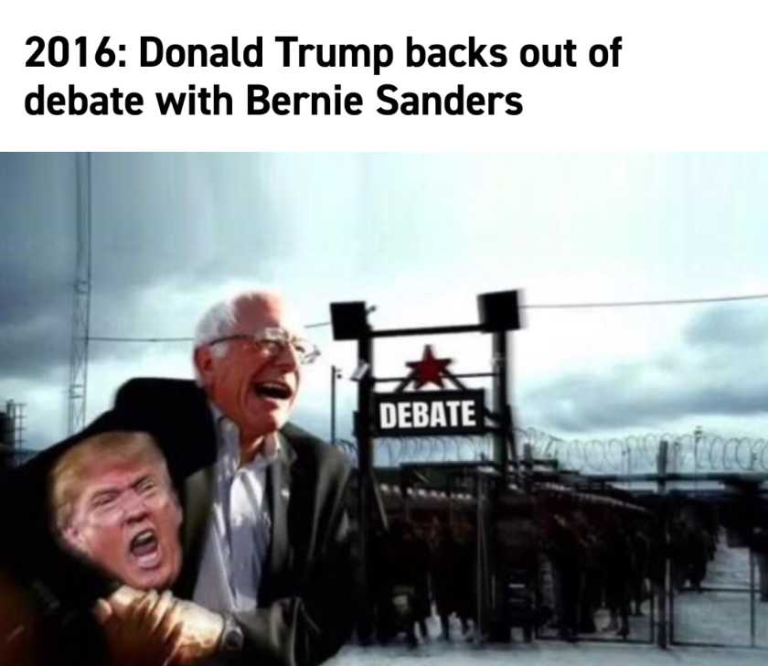 political meme simo hayha meme - 2016 Donald Trump backs out of debate with Bernie Sanders Debate