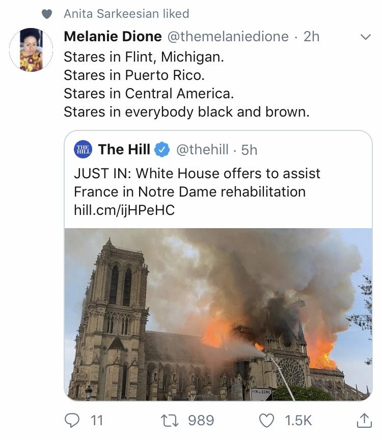 political meme notre dame de paris - v Anita Sarkeesian d Melanie Dione 2h Stares in Flint, Michigan. Stares in Puerto Rico. Stares in Central America. Stares in everybody black and brown. W. The Hill . 5h Just In White House offers to assist France in No
