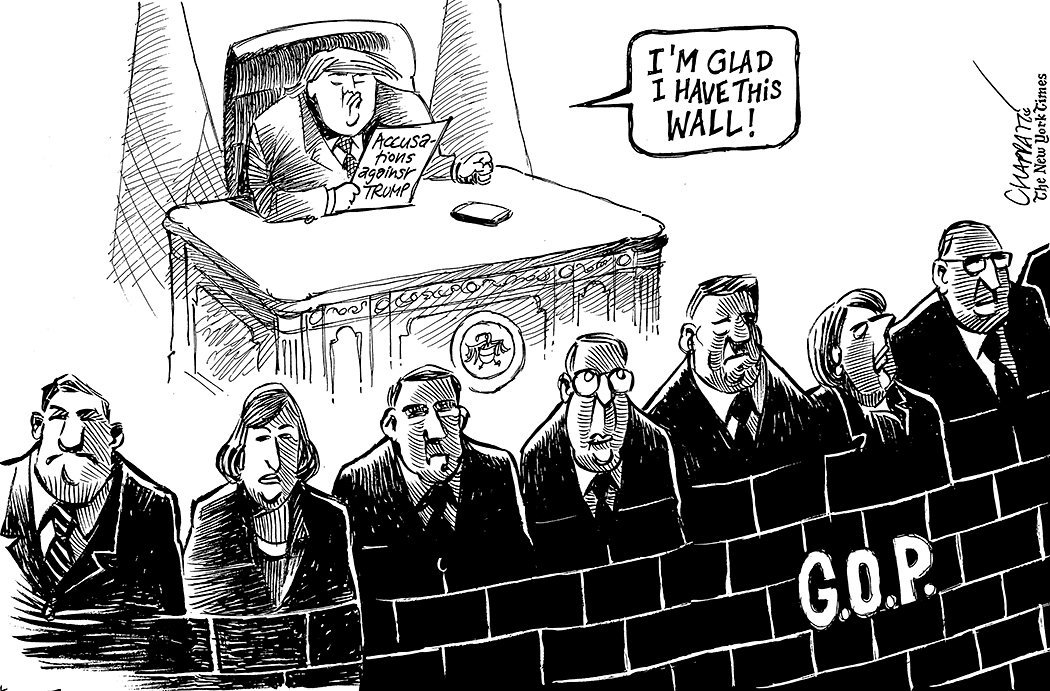 cartoon - I'M Glad I Have This Wall! 21U Acusa hons jagainst ? Trump The New York Times w12" ridos inoer menyrail In H Iigo.P.