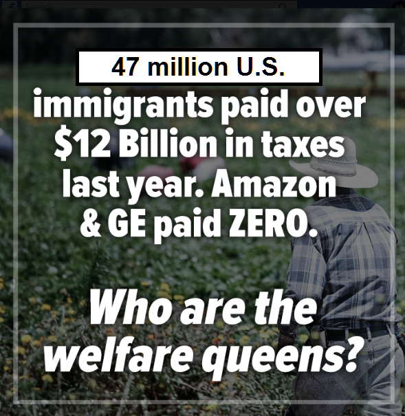 grass - 47 million U.S. immigrants paid over $12 Billion in taxes last year. Amazon & Ge paid Zero. Who are the welfare queens?